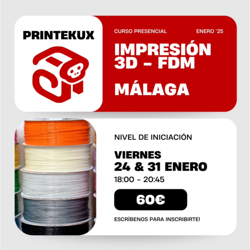 Curso iniciación impresión 3D filamento Málaga